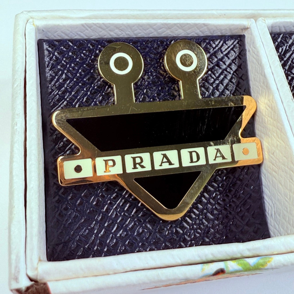 AUTH Prada Logo Enamel Metal Trio Pin Brooch Unisex Set New w/ Box NWT Italy - Picture 6 of 7